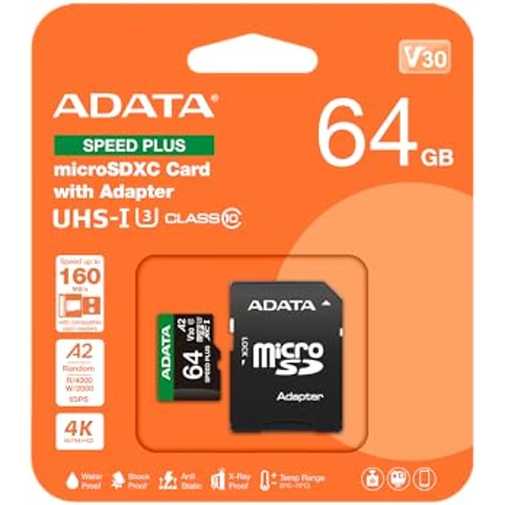 ADATA 64GB MicroSDXC UHS-I U3 V30 Speicherkarte, 160 MB/s Lesegeschwindigkeit, schwarz/grün/weiß – Bild 2