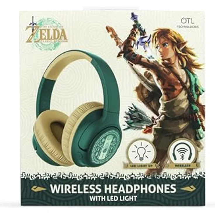 OTL Technologies The Legend of Zelda TEARS of The Kingdom, Kabellose faltbare Kopfhörer mit LED-Licht, Bluetooth V5.3, 50 Stunden Wiedergabezeit, geeignet für Kinder ab 8 Jahren