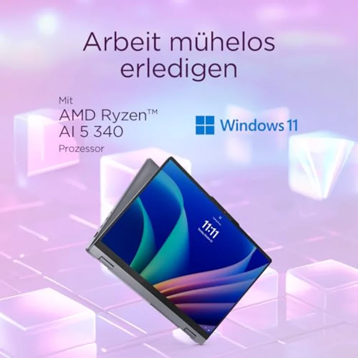 Lenovo IdeaPad 5 2-in-1 AI Laptop, 14" WUXGA Touch Display, AMD Ryzen AI 5 340, 16GB RAM, 512GB SSD, AMD Radeon Grafik, QWERTZ, Luna Grau, 3 Monate Premium Care – Bild 3