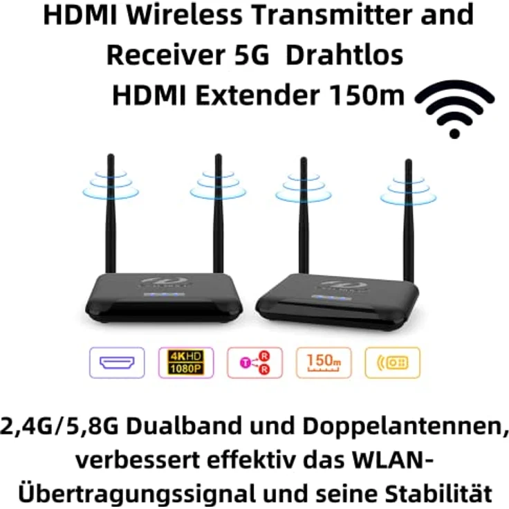 Bolwins A81DS HDMI Wireless Transmitter and Receiver – 1080p 60Hz, 150m Reichweite, Dualband-Übertragung – Bild 2