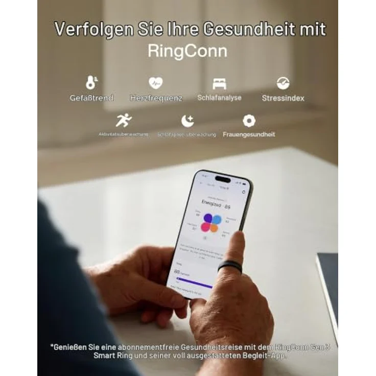 RingConn Gen 3, Smart Ring mit Gefäßtrend-Analyse und haptischen Vibrationsalarmen, schwarz – Bild 4