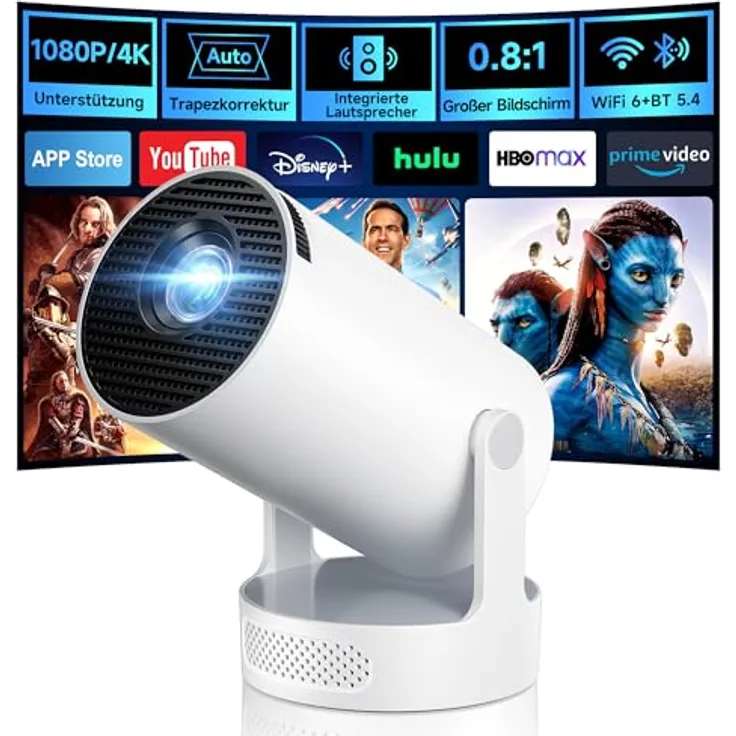 Philoent Mini Beamer, Smart Projektor 4K/1080P mit WiFi 6, Bluetooth 5.4, Auto Screen Trapezkorrektur, Ultrakurzdistanz, leiser Betrieb