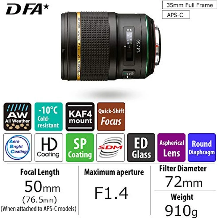 HD PENTAX-D FA50mmF1.4 SDM AW - Die neue Generation der Stern-Serie mit hervorragender optischer Leistung. Standard Brennweite  mit neuster Linsentechnologie für Bilder mit perfekter Abbildungsleitung – Bild 2