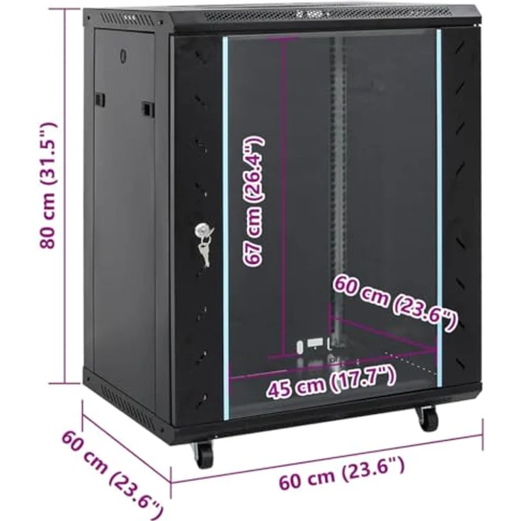 vidaXL Netzwerkschrank, Schwarz, 60 x 60 x 80 cm, aus Stahl, mit Speicher – Bild 2
