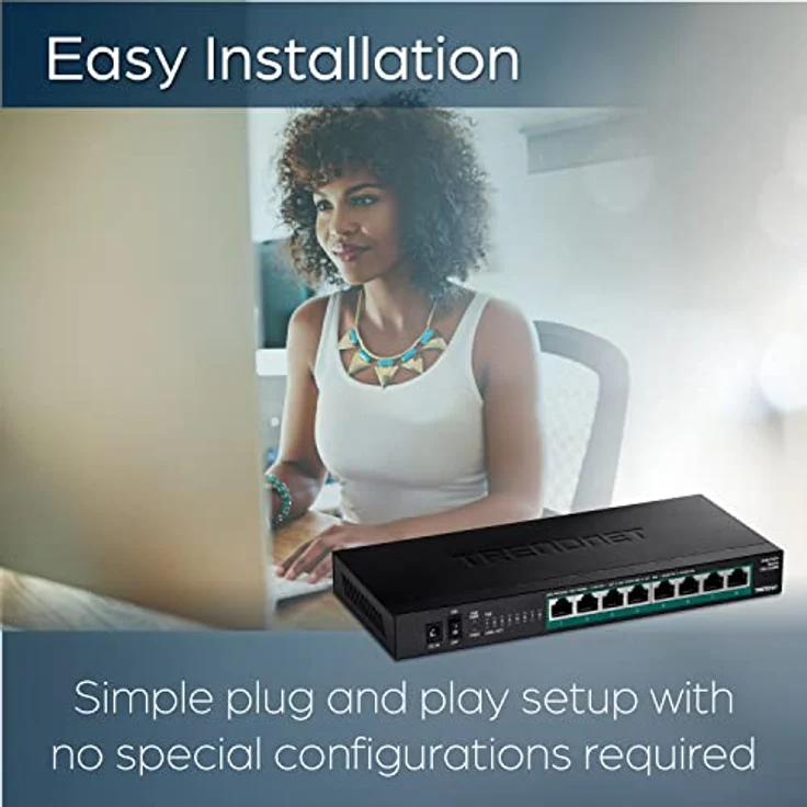 TRENDnet TPE-TG380 Unmanaged 2.5G PoE+ Switch mit 8 Ports, lüfterlos, kompaktes Desktop-Design, Metallgehäuse, 2.5GBASE-T-Ports, IEEE 802.3bz, 100 W PoE-Budget, Schwarz – Bild 3