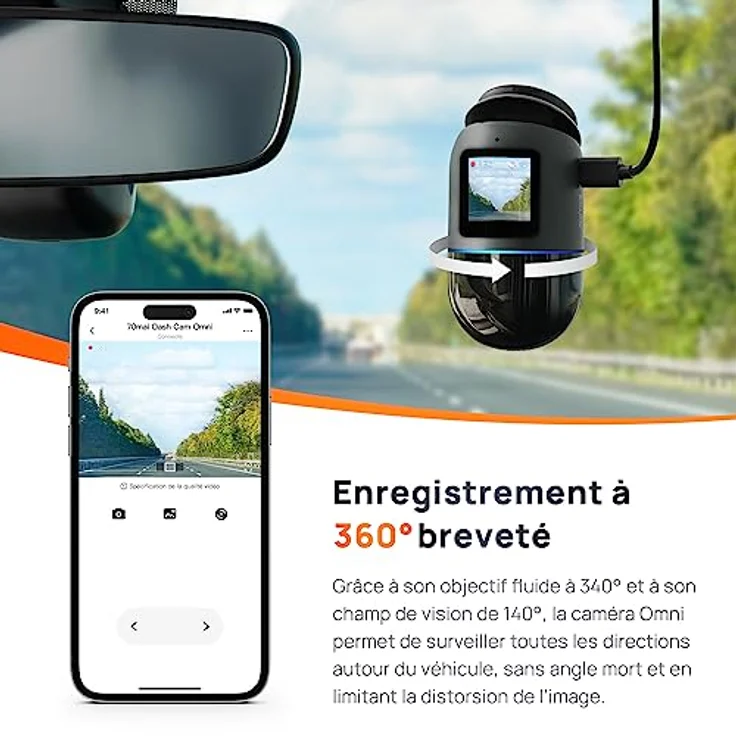 70mai Dash Cam Omni, 360° drehbar, hervorragende Nachtsicht, integrierter 32GB eMMC Speicher, Zeitrafferaufnahme, 24H Parkmodus, AI Bewegungserkennung, 1080P Full HD, integriertes GPS, App Steuerung – Bild 2
