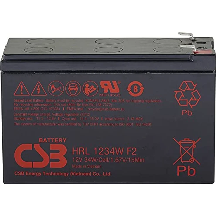 CSB Battery HRL 1234W, Hochleistungs-Bleiakku 12V 8.5Ah AGM für USV-Anlagen, Notfallbeleuchtung und Sicherheitssysteme, kompakte Größe (151 x 94 x 65mm) – Bild 2
