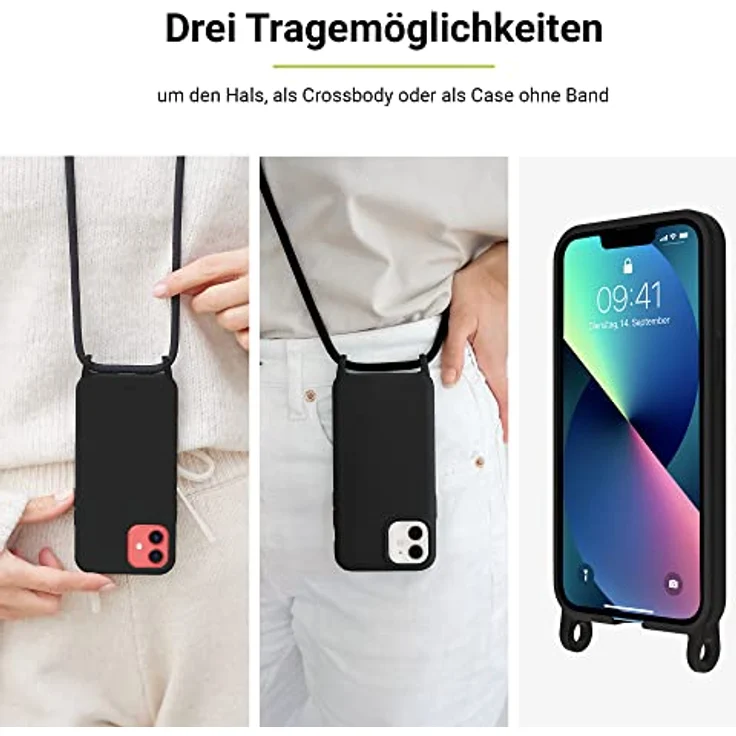 ARTWIZZ HangOn Case Silicone - Silikon Hülle als Handykette zum Umhängen mit Band Black, iPhone 14 – Bild 3