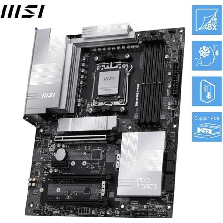 MSI PRO X870E-P WIFI, ATX Mainboard mit AMD AM5 Sockel, bis zu 256 GB DDR5 RAM, Wi-Fi 7 und 5 Gigabit Ethernet – Bild 4