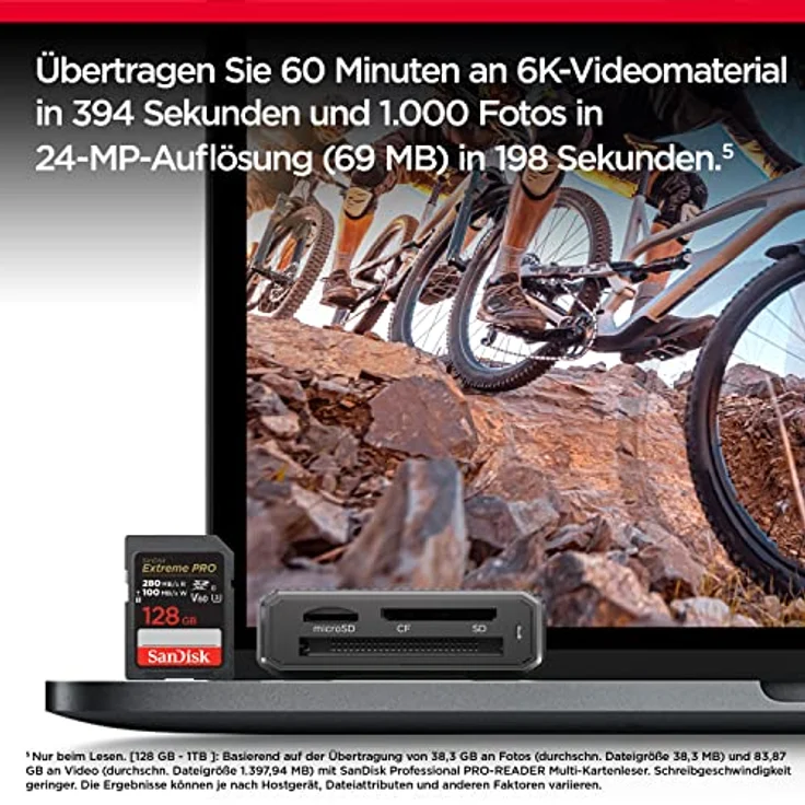 SanDisk Extreme PRO SDXC UHS-II Speicherkarte V60 128 GB (280 MB/s, 6K, 4K UHD, U3, C10, Rescue PRO Deluxe) – Bild 4