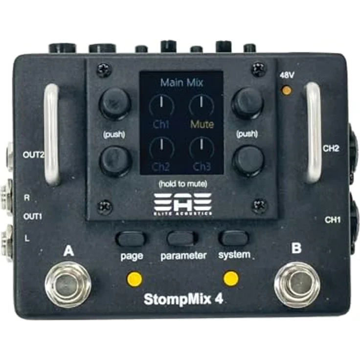 Elite Acoustics Stompmix X4, Digitalmixer in Pedalbauweise mit 4 Mono Inputs, Effekte pro Kanal, speicherbar bis zu 10 Szenen, 48V Phantomspeisung – Bild 5