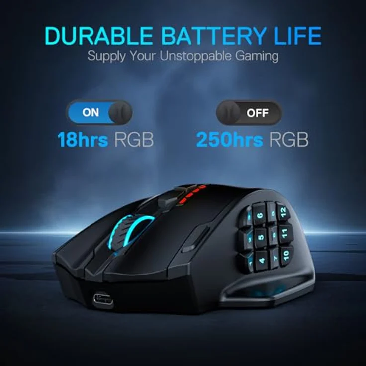 Redragon M913 MAX, Wireless Gaming Maus mit 26000 DPI, 16 programmierbaren Tasten, BT & 2.4G Wireless, RGB Beleuchtung – Bild 5
