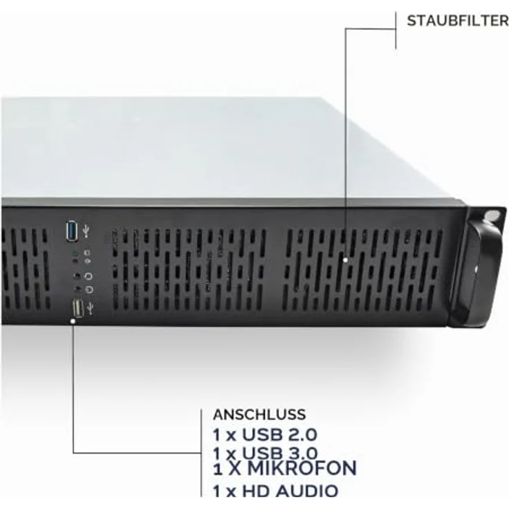 UNYKAch 2U 19″ UK 2129 Rack-Gehäuse, Schwarz-Silber, micro ATX, 4x 3,5" Festplattenslots, 3x 80mm Lüfter – Bild 8
