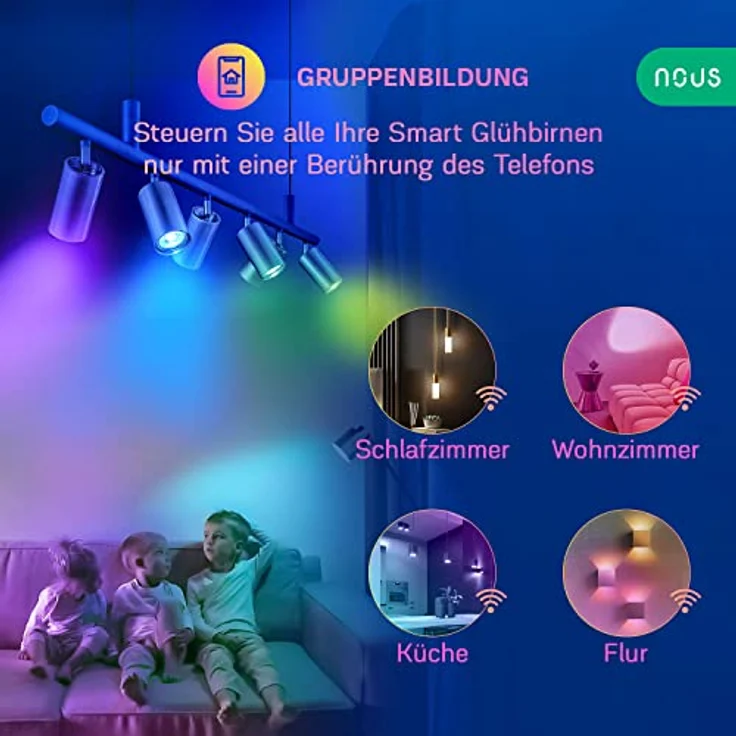 NOUS GU10 RGB LED Lampe, WLAN Glühbirne Alexa, Smart Light Bulb, App gesteuertes Licht, Glühbirne Farbwechsel, LED Glühbirne dimmbar, Smart Life/Tuya App, 2.4GHz WiFi – Bild 4