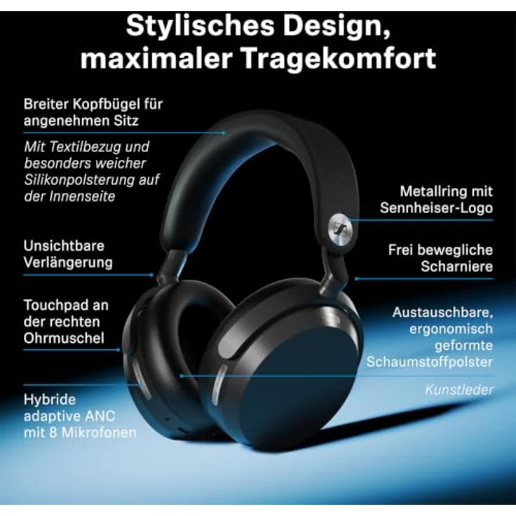 SENNHEISER MOMENTUM 5, Over-ear Kopfhörer mit Noise Cancellation und 57 Stunden Akkulaufzeit, Bluetooth Schwarz – Bild 10