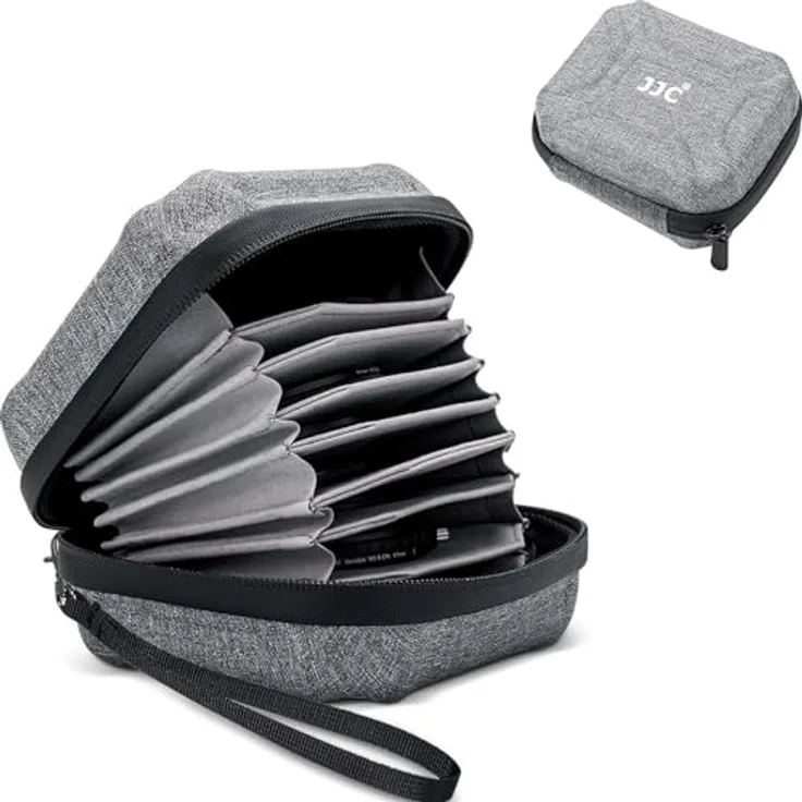 JJC Hartschalen Kamerafiltertasche für 10 Filter bis 95 mm Durchmesser, robuste Aufbewahrungstasche mit Mikrofasertuch, schwarz