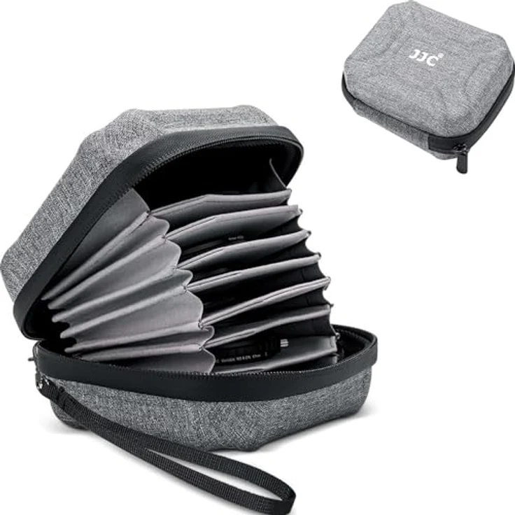 JJC Hartschalen Kamerafiltertasche für 10 Filter bis 95 mm Durchmesser, robuste Aufbewahrungstasche mit Mikrofasertuch, schwarz – Bild 1
