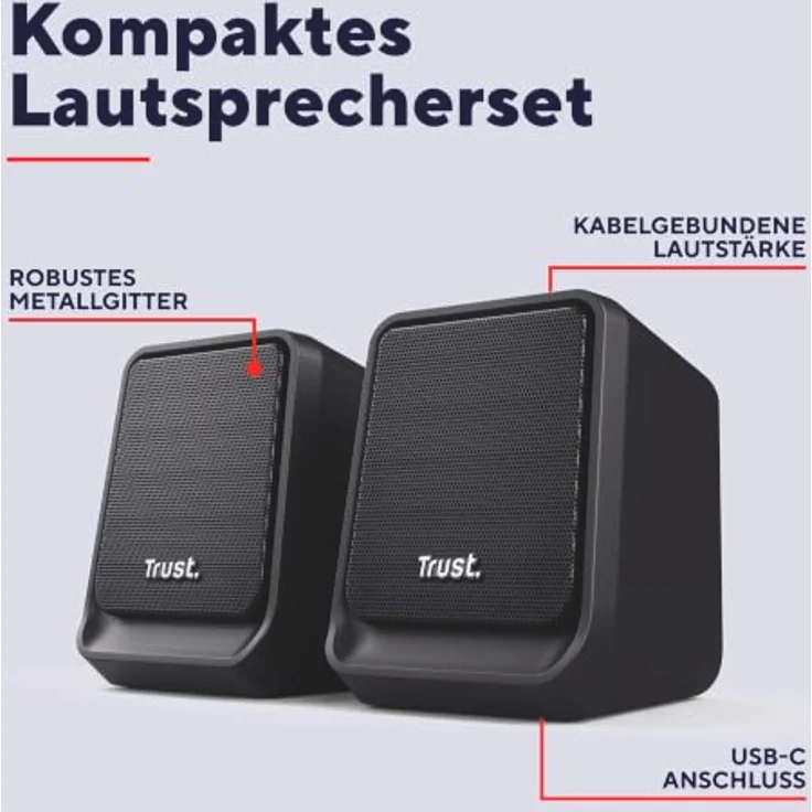 Trust Milo Kompakter PC Lautsprecher USB-C 2.0, 12W Stereo (6W RMS), Schwarz mit Lautstärkeregler – Bild 2