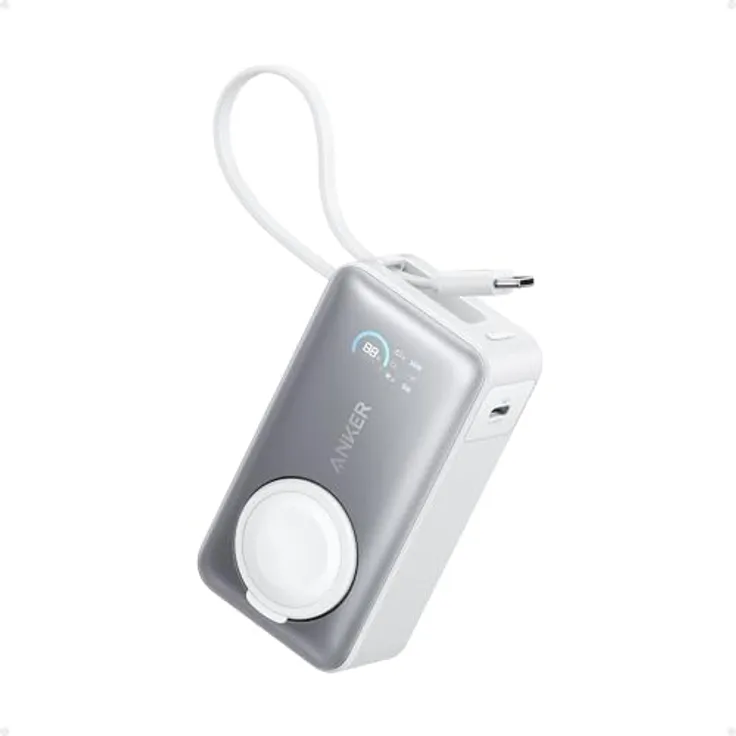 Anker MagGo Powerbank für Apple Watch, 10.000mAh mit integriertem USB-C-Kabel, 35W Max. -  Offiziell zertifiziert für Apple Watch, kompakt und reisefreundlich - Blau