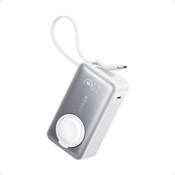 Anker MagGo Powerbank für Apple Watch, 10.000mAh mit integriertem USB-C-Kabel, 35W Max. -  Offiziell zertifiziert für Apple Watch, kompakt und reisefreundlich - Blau – Bild 1