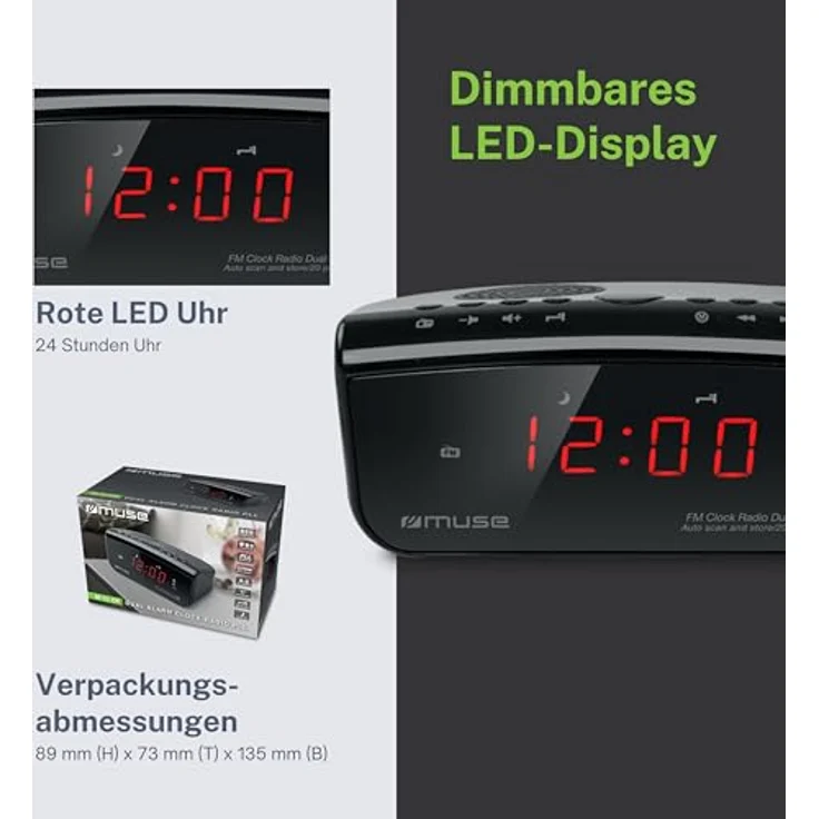 Muse M-12CR Uhr Digital FM 87 5 - 108 MHz LED 1 52 cm (0.6 Zoll) schwarz – Bild 4