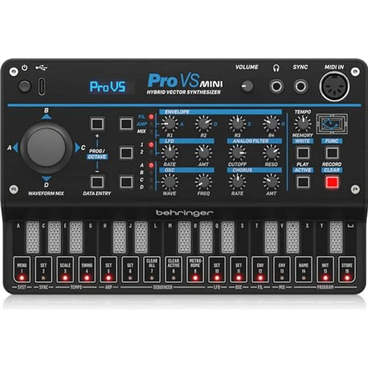 Behringer Pro VS Mini, Analog Synthesizer mit 5 Stimmen, 4 Oszillatoren, 128 Wellenformen und Vector Joystick