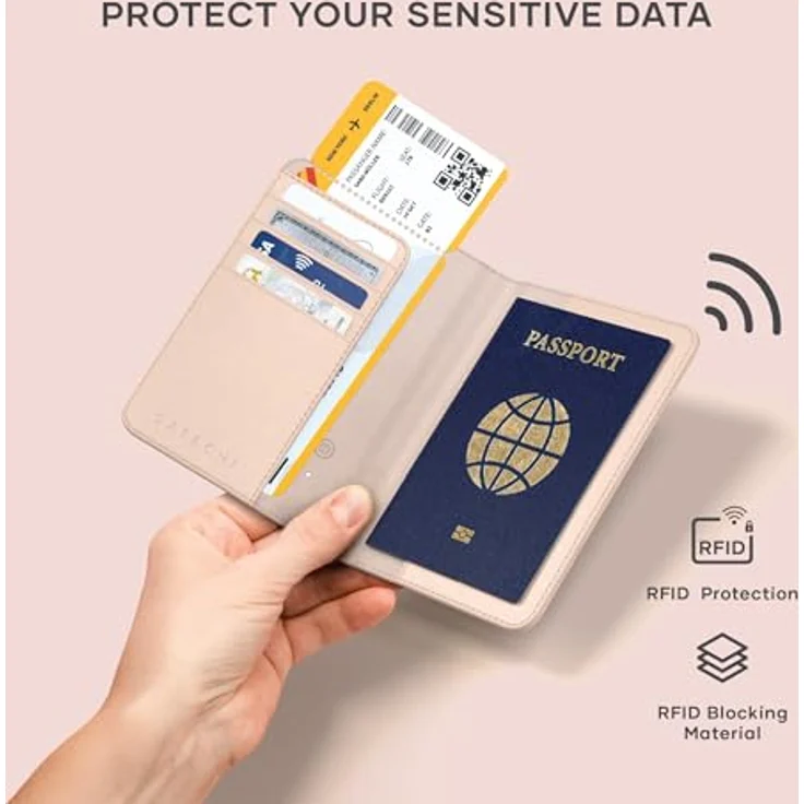 SATECHI Passhülle mit Find My / Ortung, Reisepasshalter mit 4 Kartenfächern, kabelloser Ladefunktion und RFID-Schutz – Desert Rose – Bild 5