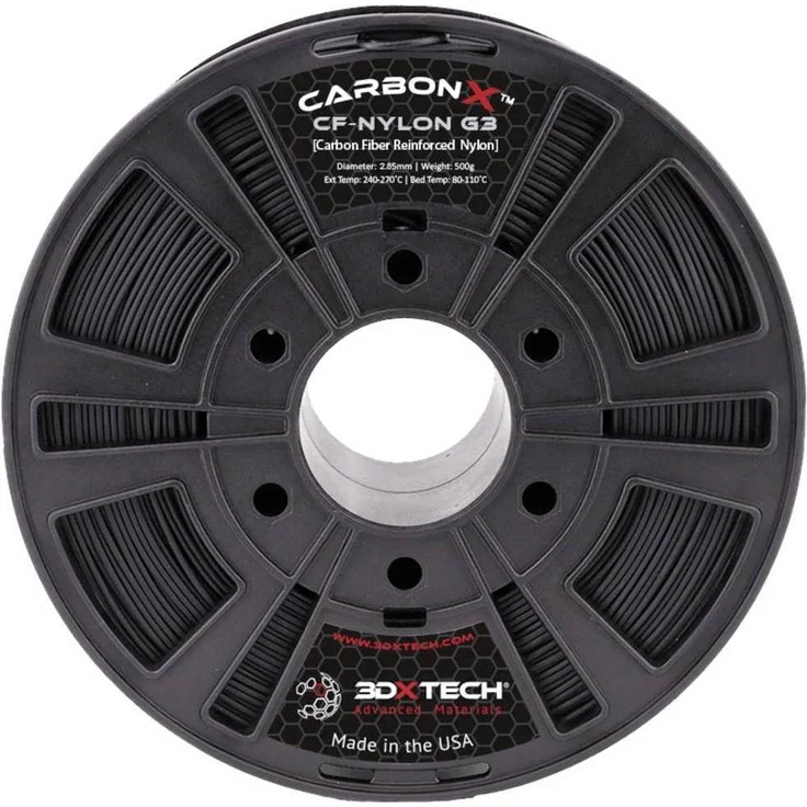 3D Xtech CarbonX CF PA Polyamid (Nylon, 2.85 mm, 500 g), 3D Filament mit hoher mechanischer und thermischer Beständigkeit, Schwarz