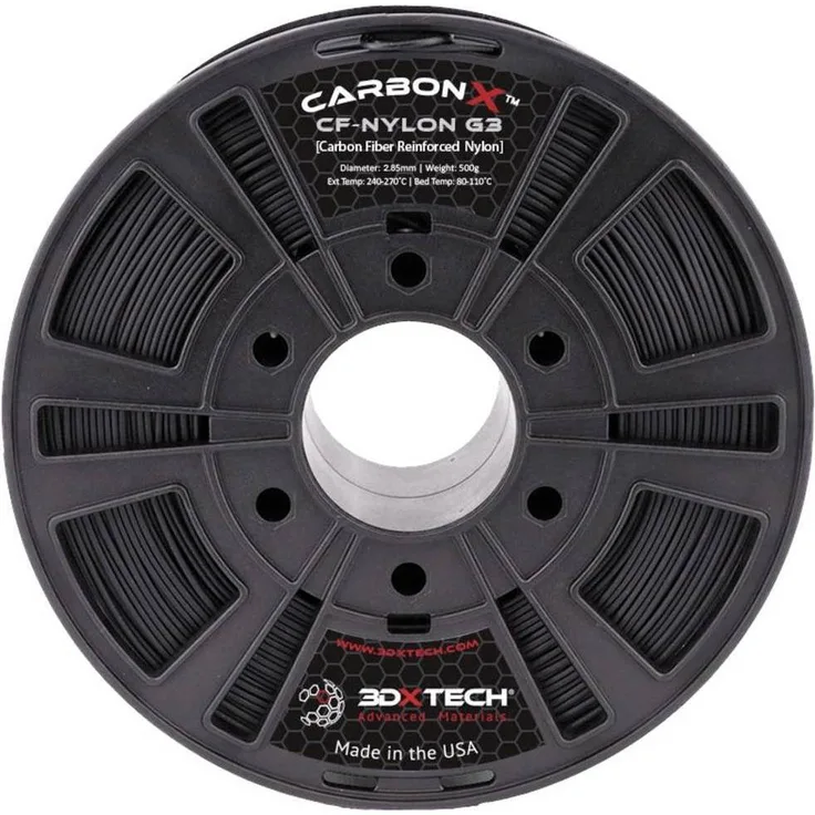 3D Xtech CarbonX CF PA Polyamid (Nylon, 2.85 mm, 500 g), 3D Filament mit hoher mechanischer und thermischer Beständigkeit, Schwarz