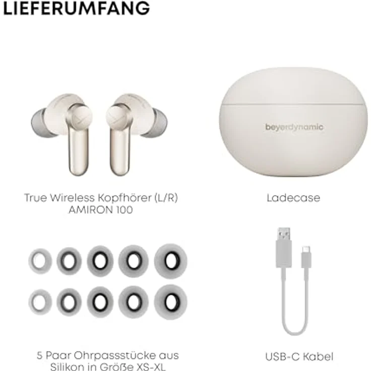 beyerdynamic AMIRON 100 True Wireless Earphones mit ANCBewegender beyerdynamic-Klang, Bluetooth 5.3, 27 Stunden Akkulaufzeit, creme – Bild 2