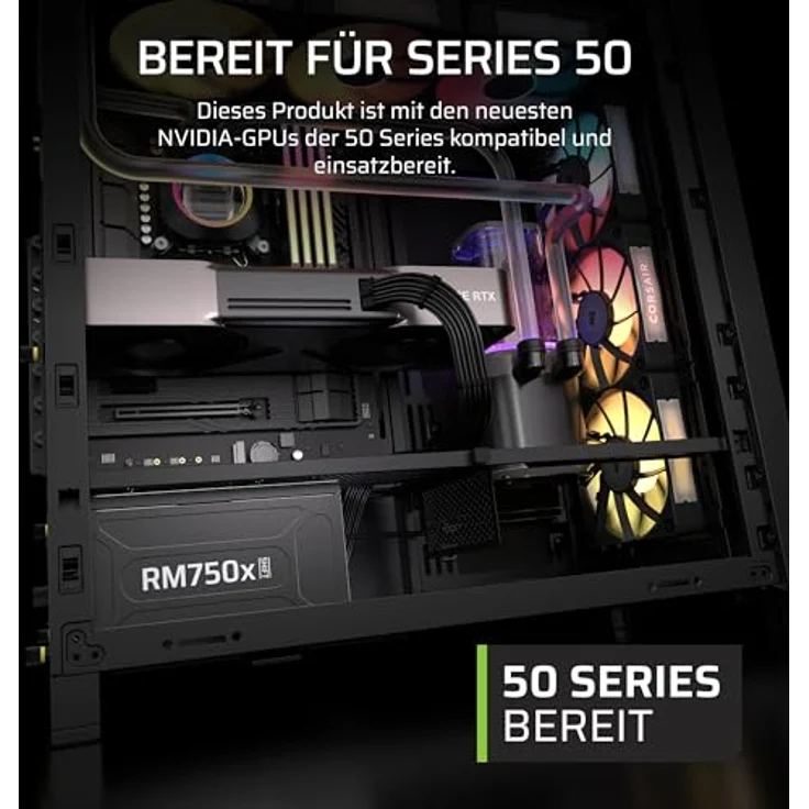 Corsair RM750x Shift (2025) Vollmodulares ATX-Netzteil mit modularer Seitenschnittstelle, 12-V-2x6-Kabel, ATX 3.1 und PCIe 5.1, 140-mm-Lüfter, 105°C-Kondensatoren, Cybenetics Gold – Schwarz – Bild 3