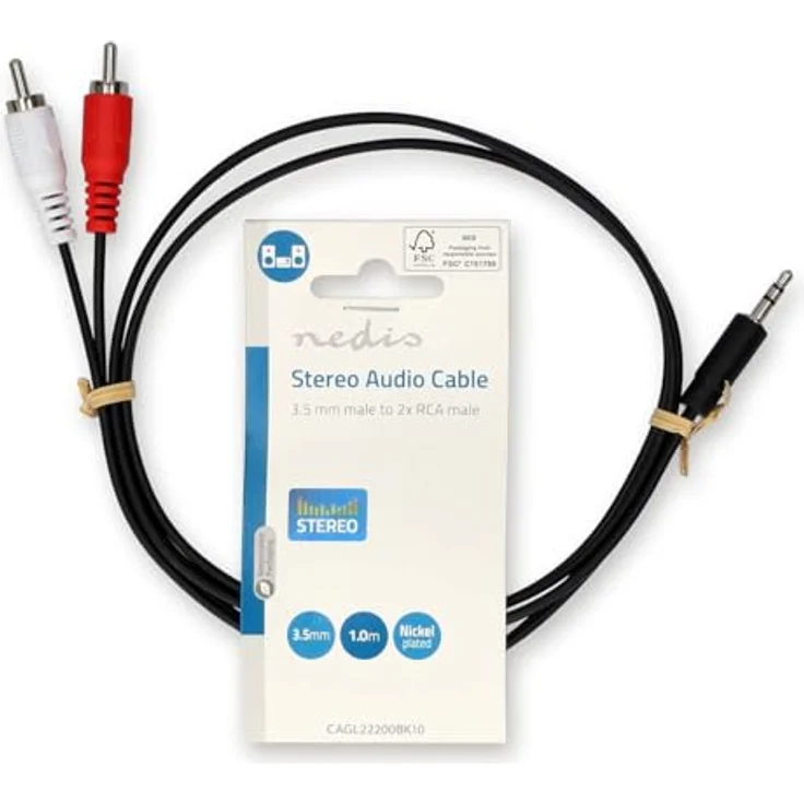 NEDIS Stereo-Audiokabel 3,5 mm Stecker zu 2x RCA Stecker, vernickelt, 1.00 m, rund, Schwarz, Plastikbeutel – Bild 3