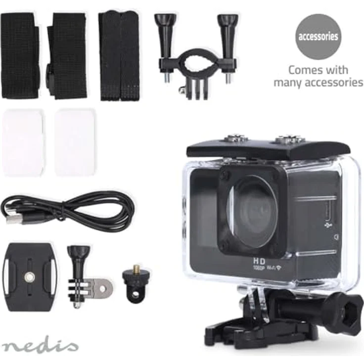 Nedis Action Cam Dual-Screen - 1080p@30fps - 12 MPixel - Wasserdicht bis 30.0m - 70 min - Wi-Fi - Schwarz – Bild 2