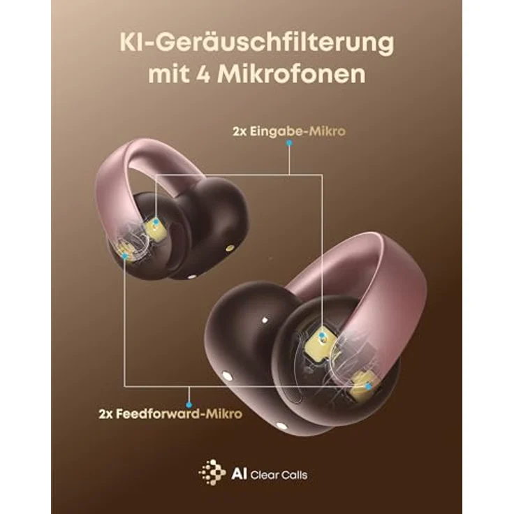 Soundcore AeroClip by Anker, Open-Ear Bluetooth Earbuds, 4 KI-gestützte Mikrofone, Hi-Res, Blau – Bild 3