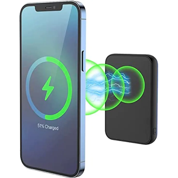 XtremeMac® Premium magnetische kabellose Powerbank im Taschenformat für iPhone 12/13/14, MagSafe kompatibel, 10000mAh, Ladestation mit USB-C und USB-A Anschluss, Schwarz