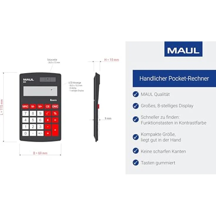 Maul M 8 Taschenrechner Schwarz Display (Stellen): 8 batteriebetrieben, solarbetrieben – Bild 5