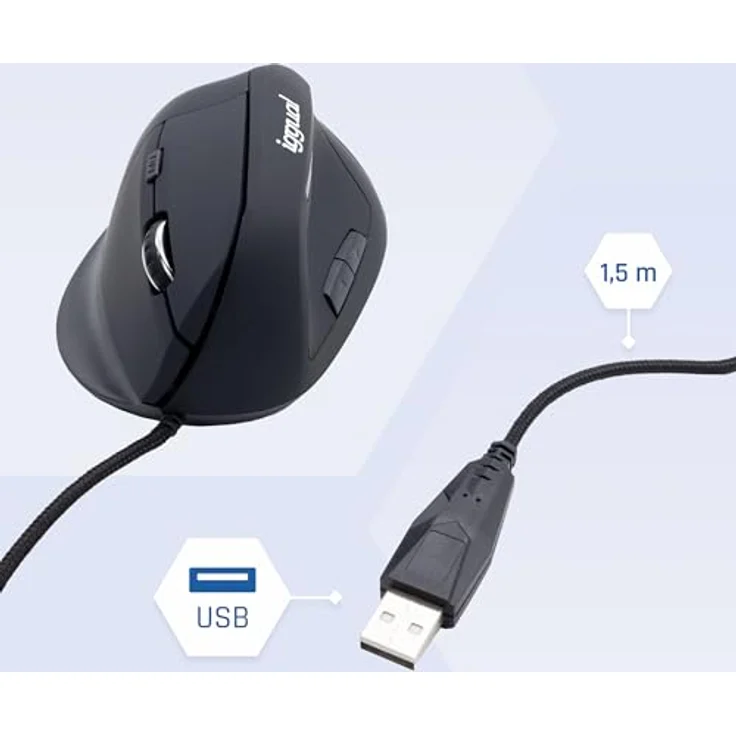 iggual Ergo-V, Vertikale Ergonomische Maus mit 1,5 m USB-Kabel, 6 Tasten, Einstellbare DPI bis 2400, Kompatibel mit Windows und Mac – Bild 3