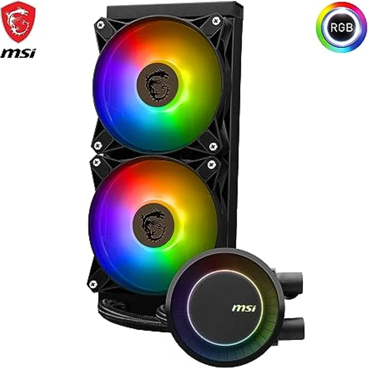 MSI MAG CORELIQUID E240 AIO CPU-Flüssigkeitskühler - Vergrößerte Kupferkühlplatte, ARGB Blockhead & FDB Lüfter, Zweikammer-Wasserblock, Split-Flow Radiator, Mystic Light, AMD & Intel kompatibel – Bild 3