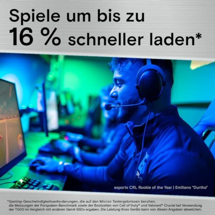 Crucial T500 2TB PCIe Gen4 NVMe M.2 Interne Gaming SSD mit Kühlkörper, bis zu 7400MB/s, (PS5) kompatibel + 1 Monat Adobe CC alle Apps - CT2000T500SSD5 – Bild 4