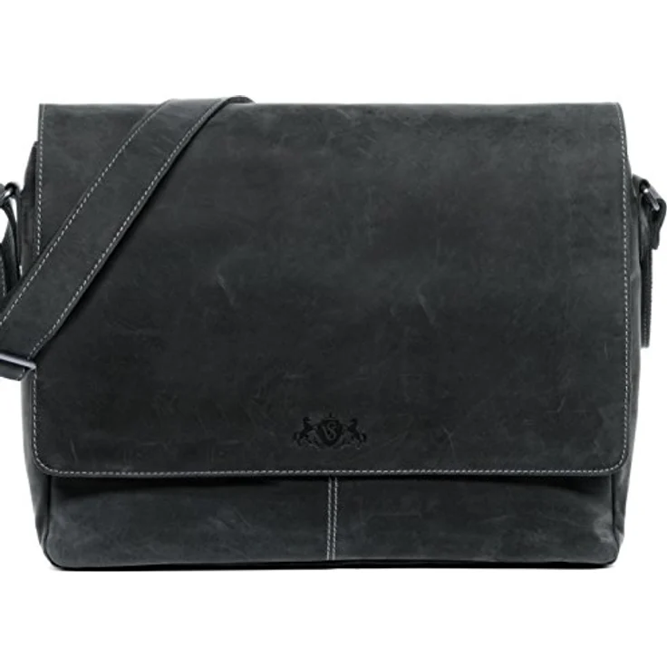 SID & VAIN Laptoptasche Messenger Bag Spencer aus Büffel-Leder I Business-Tasche XL für Herren 15 Zoll extra Laptop-Hülle I Umhängetasche grau handgefertigt – Bild 2