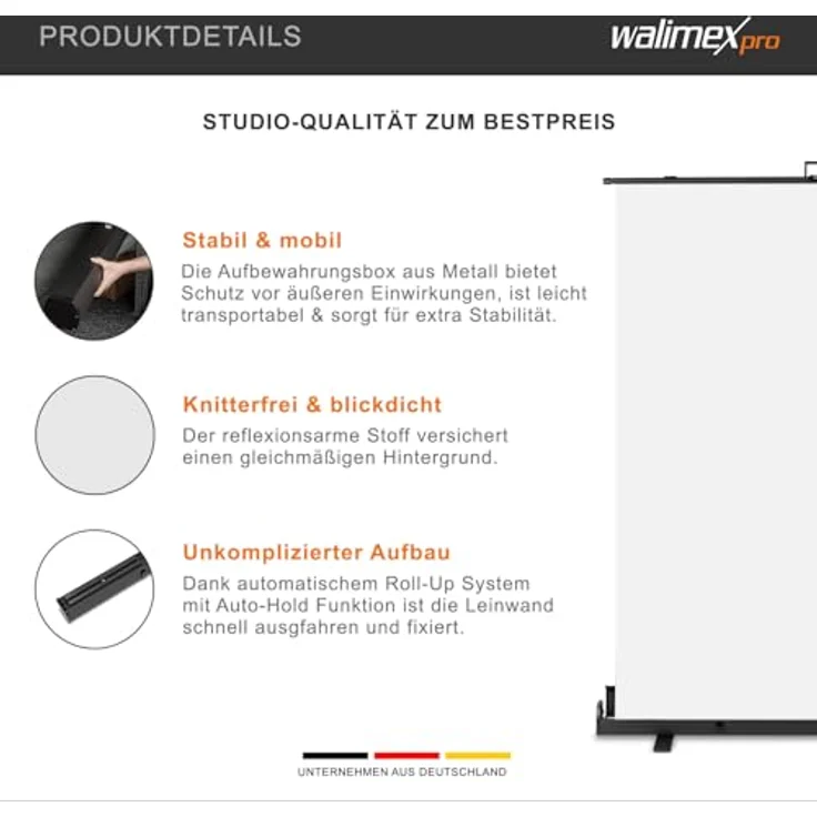 Walimex pro Roll-up Panel Hintergrund weiß 155x200 – Bild 5