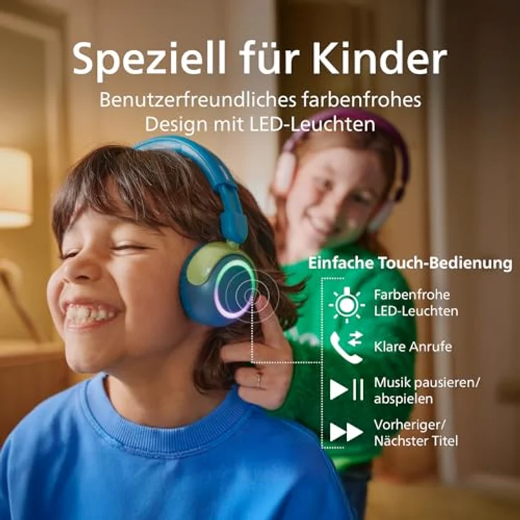 Philips TAK4200CT, kabelloser ohraufliegender Kinderkopfhörer, lautstärkenbegrenzt mit Audio-Sharing, inkl. 3,5 mm und USB-C-Kabel – Crystal Teal – Bild 3