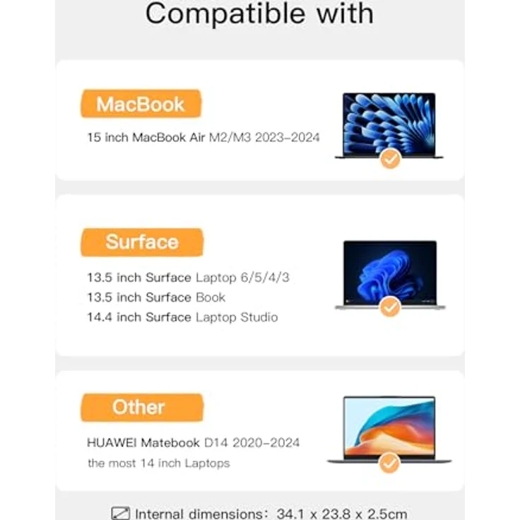 Inateck 360° Rundumschutz Laptoptasche Tasche Hülle Sleeve, Kompatibel mit 15,3 MacBook Air M3/A3114 M2/A2941 2024-2023 und 14 Zoll Laptops, 14.4 Surface Laptop Studio in Blau – Bild 2