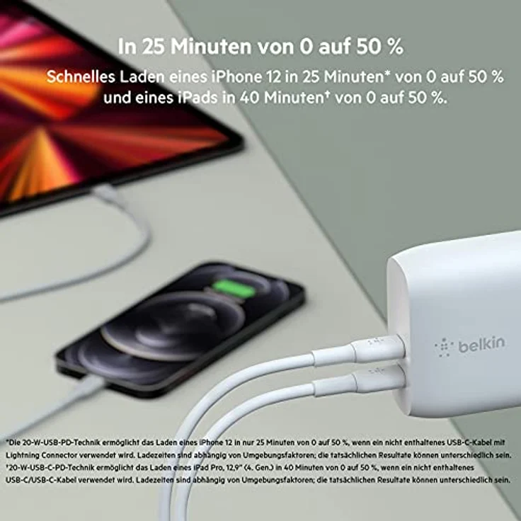 Belkin Netzladegerät 40W USB-C PowerDelivery, 2x20W WCB006vfWH – Bild 3