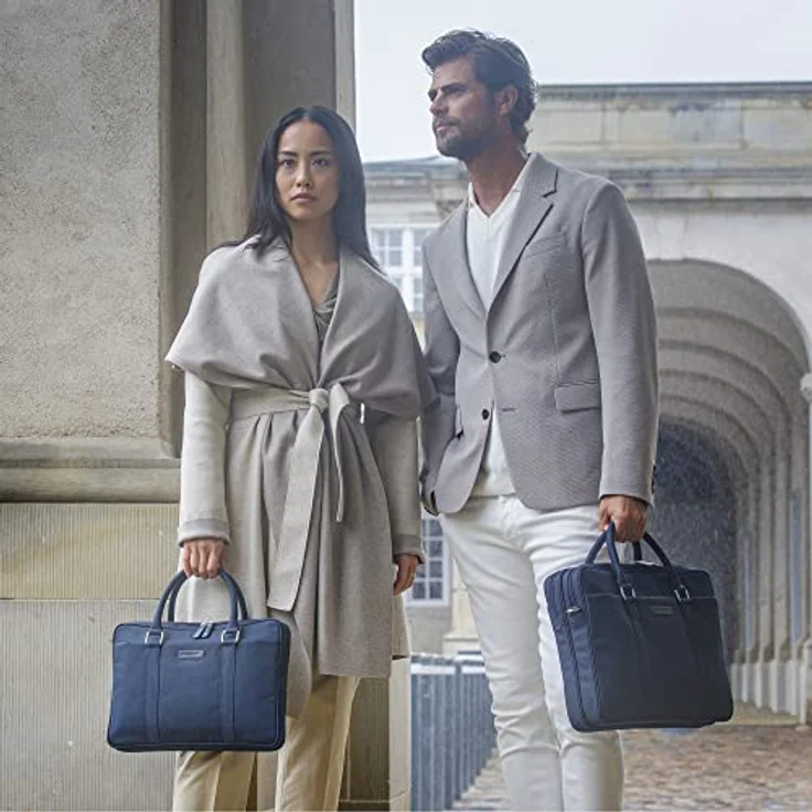 dbramante1928 Ginza - 16" Duo Pocket Laptop Bag Recycled - Handgefertigt aus recyceltem Material, blau, mit zwei Hauptfächern und abnehmbarem Schultergurt – Bild 5