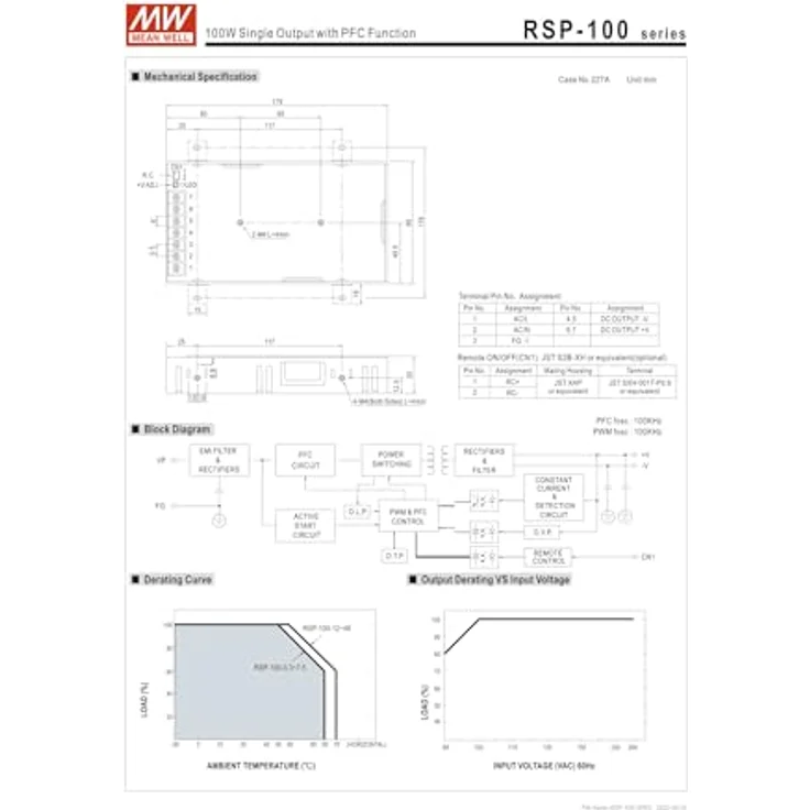 Mean Well RSP-100-7.5, Netzteil mit 101.25W, 7.5V, 13.5A, aktiver PFC, freies Luftkonvektionsdesign – Bild 3