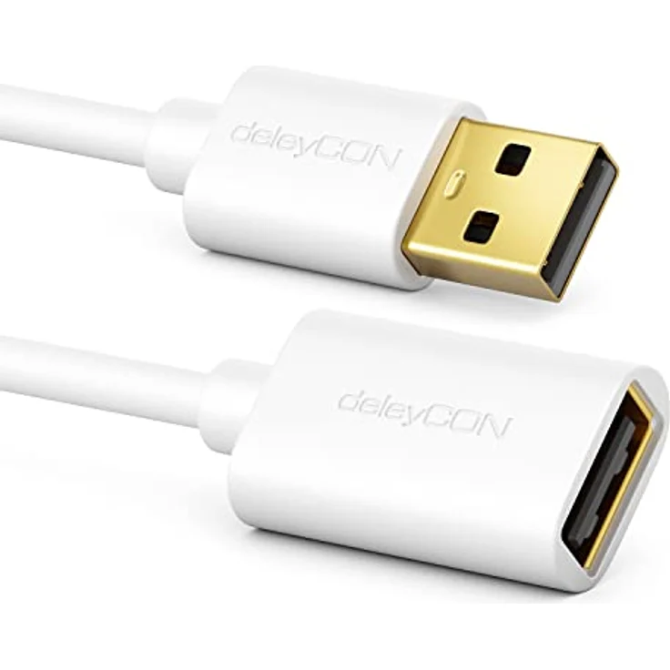deleyCON 5m USB 2.0 Verlängerungskabel, USB-A auf USB-A, Hochgeschwindigkeit bis 480 Mbps, Weiß – Bild 3