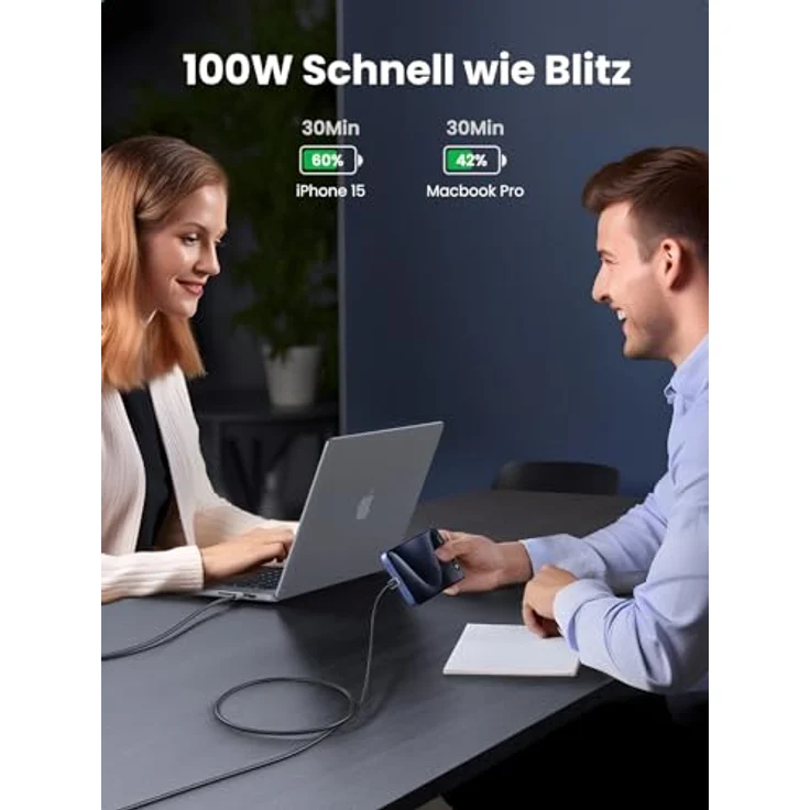 Ugreen USB-C auf USB-C PD Ladekabel L512, 3m, grau, schnelles Laden und Datenübertragung, langlebig und abriebfest – Bild 3