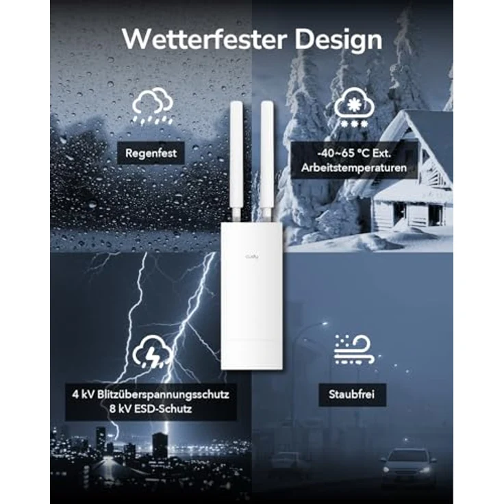 cudy AP1200 Outdoor WiFi Access Point AC1200, Dual-Band Repeater mit 867 Mbps bei 5GHz, IP65 wasserdicht, 24V passives PoE, 2 abnehmbare Antennen – Bild 5