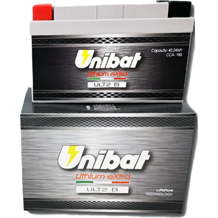 Hermann Hartje KG UNIBAT LiFePO4 Batterie „ULT2B“, wartungsfrei, Lithium-Eisenphosphat, ersetzt YB10L-B, YTZ12-BS, YB9B-BS, YT12A-BS, YTZ10S, sehr leicht, hohe Startstromstärke, 2000 Ladezyklen